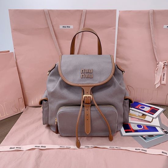 Miu Miu College Style Canvas Leather Backpack 5BZ042