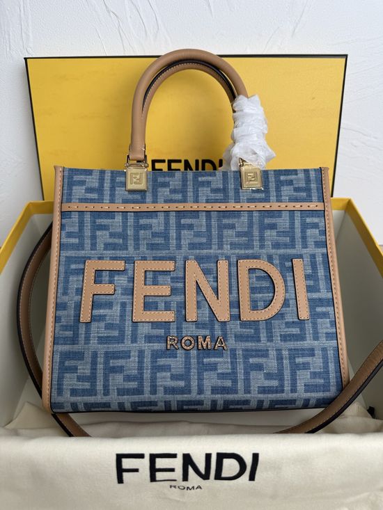 Fendi FF Pattern Denim Sunshine Small Tote Bag 8042S