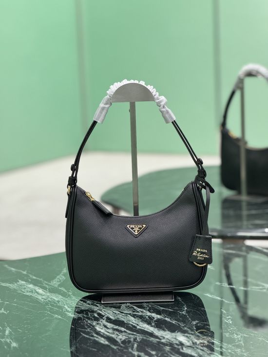 Prada Hobo Full-grain Leather Shoulder Bag 1BC204
