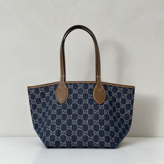Gucci Blue Denim Brown Leather Bag 820496
