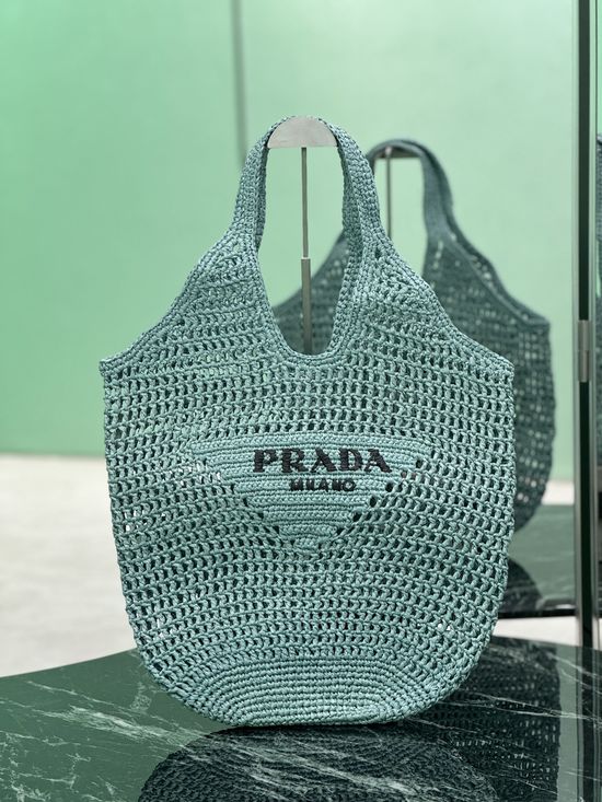 Prada Raffia Tote Bag Embroidered Logo 1BG424