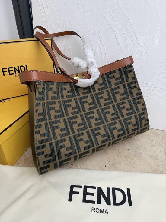 Fendi Peekaboo X-Tote Houndstooth Canvas Tote Bag 1819