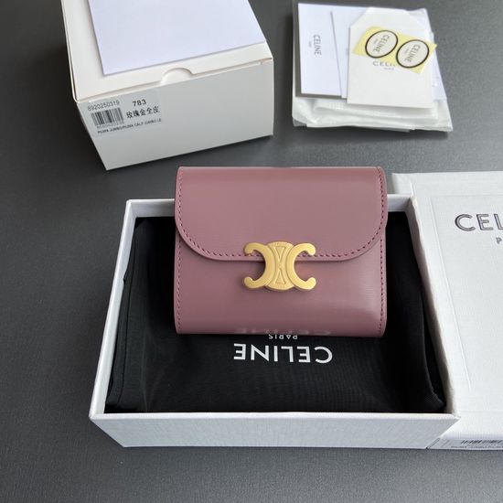 Celine Triomphe Shiny Leather Wallet Gold Hardware 10D782