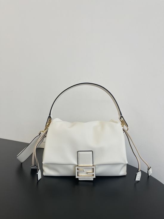 Fendi Mamma Baguette White Lambskin Bag 8833