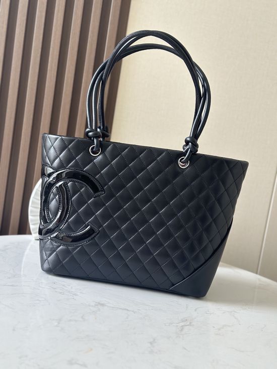 Chanel Cambon Tote Black Lambskin Leather Bag 3317