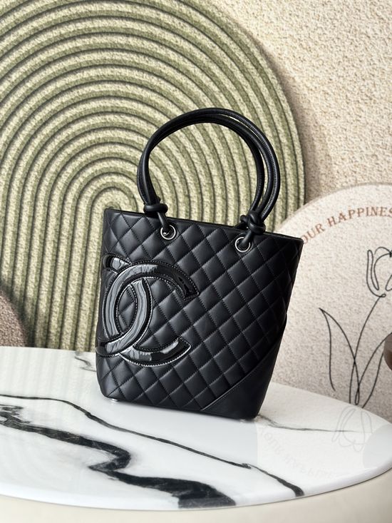 Chanel Cambon Black Leather Shoulder Bag 3316