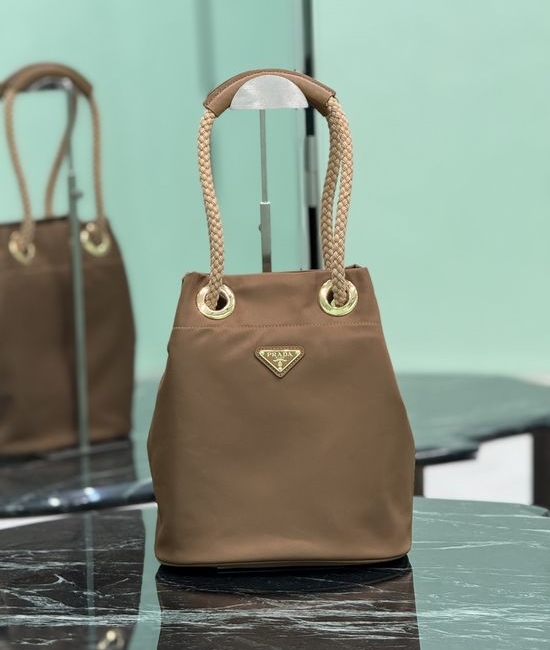 Prada Re-Nylon Leather Bucket Bag 1BE082
