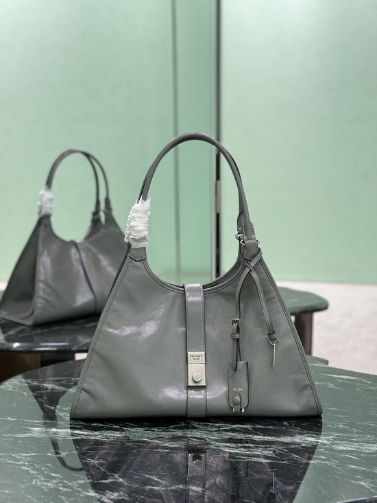 Prada Geometric Line Soft Volume Handbag with Leather Mirror 1BG570