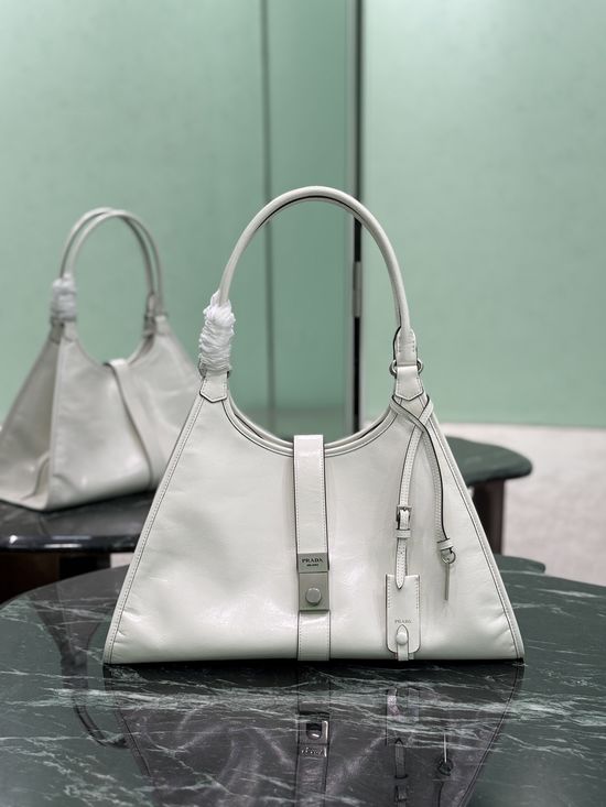 Prada Geometric Line Soft Volume Handbag with Leather Mirror 1BG570