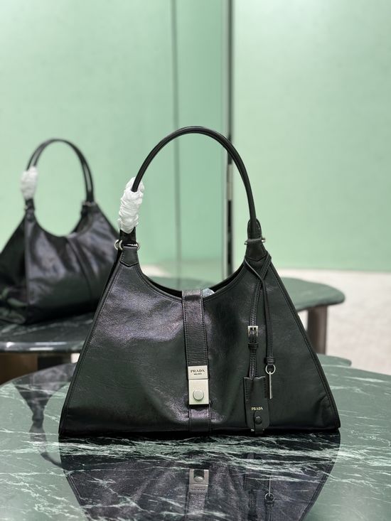 Prada Geometric Line Soft Volume Handbag with Leather Mirror 1BG570