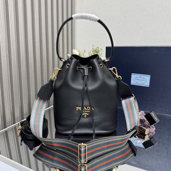 Prada Litchi Grain Leather Bucket Bag 1BE018