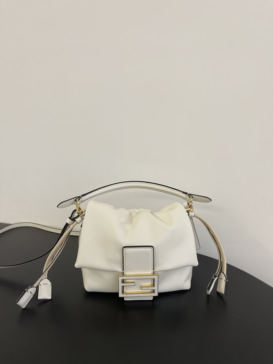 Fendi Mamma Baguette White Lambskin Bag 8832