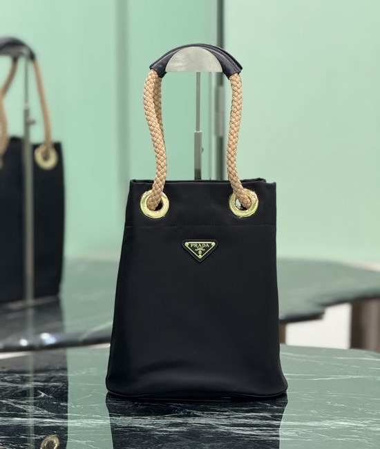 Prada Re-Nylon Leather Bucket Bag 1BE082
