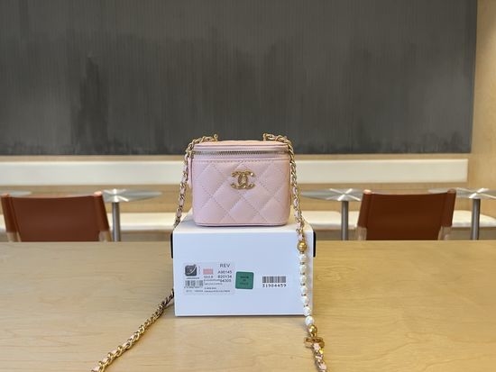 Chanel Pearl Chain Lipstick Bag Caviar Leather A96145