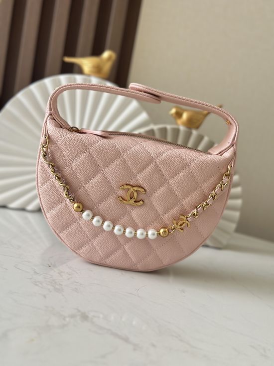 Chanel Pearl Buckle Half-moon Clutch 66046 Pink