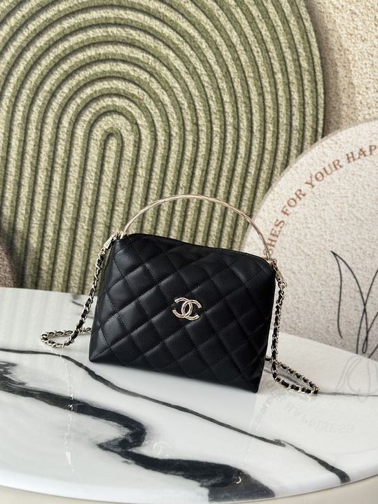 Chanel Quilted Black Handle Lunch Box Bag 66043