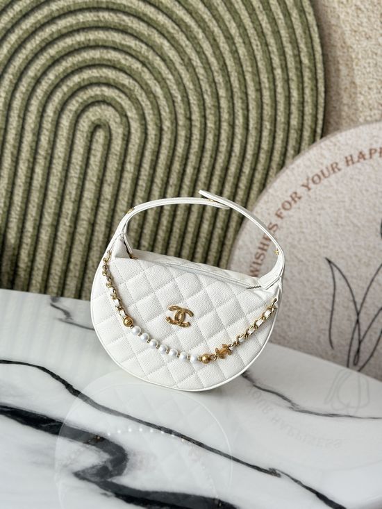 Chanel Pearl Buckle Half Moon Clutch Bag 66046