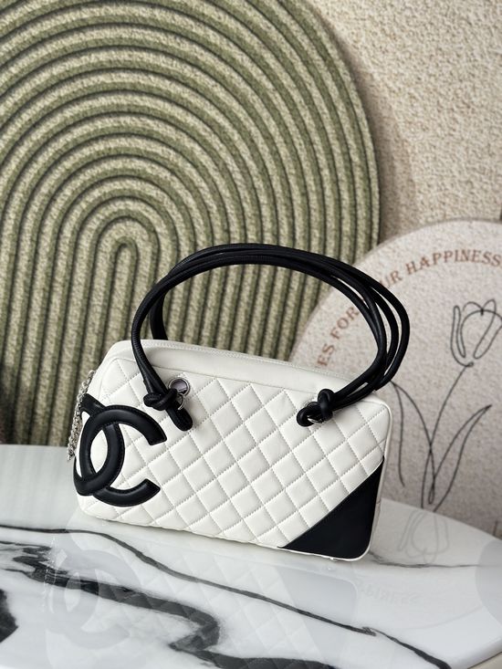 Chanel Cambon Pillow Bag White With Black Trim 3327