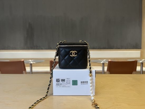 Chanel Pearl Chain Lipstick Bag Caviar Leather A96145