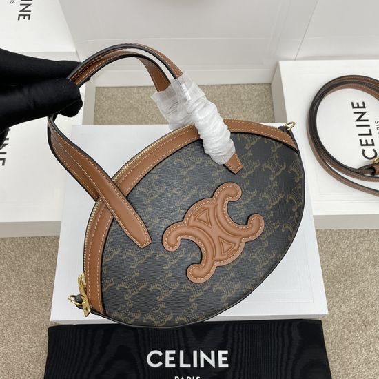 Celine Logo Printed Calfskin Oval Handbag 122262