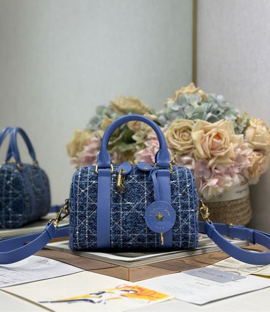 Christian Dior Groove Blue Tweed Handbag 1365