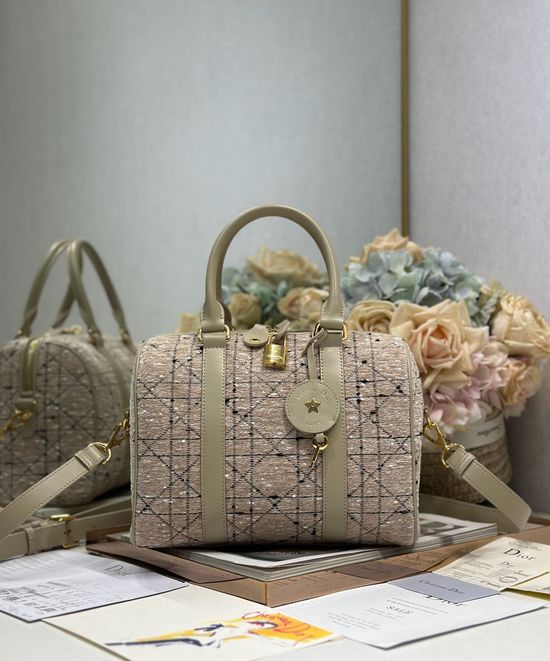 Christian Dior Groove 25 Beige Tweed Handbag 1365