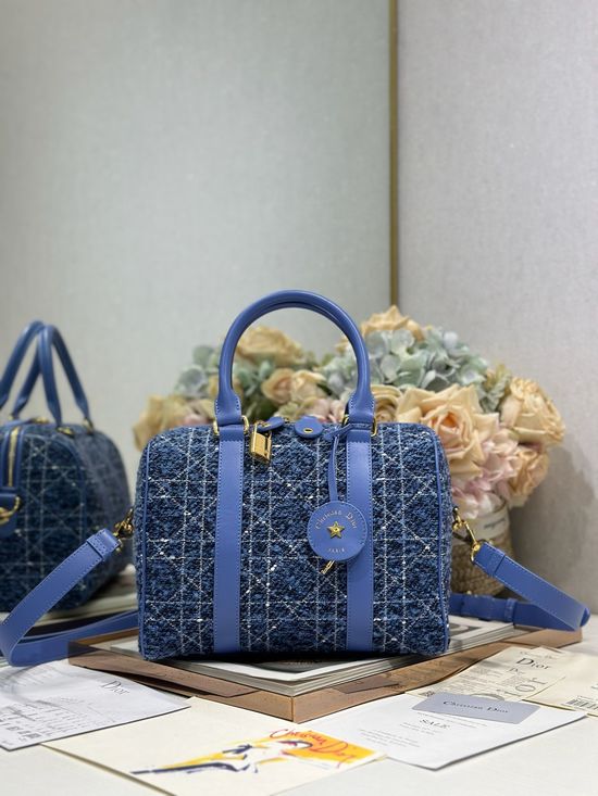 Christian Dior Groove 25 Blue Tweed Handbag 1365