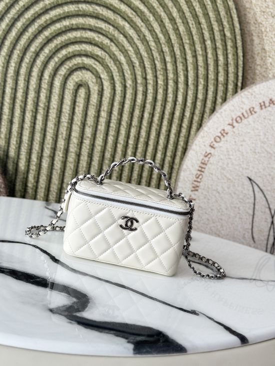 Chanel 23K Rhinestone Handle Vanity Case 66056 White