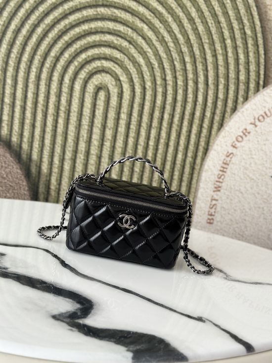 Chanel 23K Rhinestone Handle Vanity Case 66056 Black