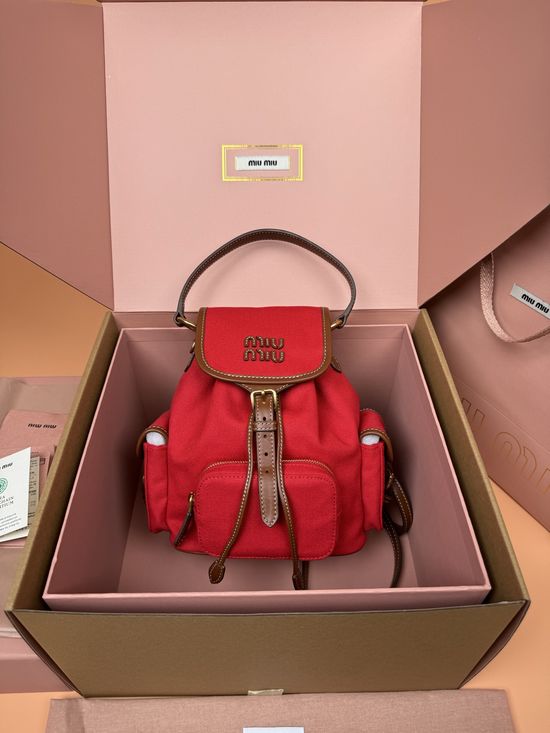 Miu Miu Canvas Leather Multi-Pocket Backpack 5BZ043