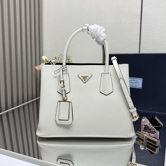 Prada Tote Bag White with Black Trim 1BG775