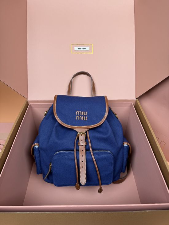 Miu Miu Canvas Leather Trimmed Campus Backpack Bag 5BZ042