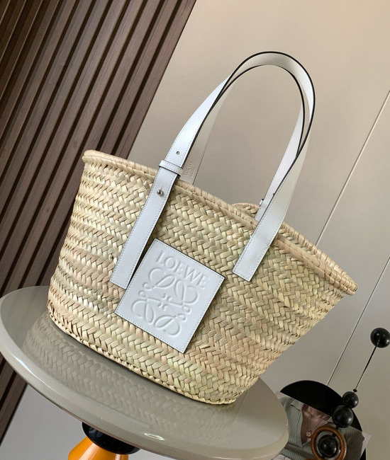 Loewe Basket Woven Palm Leaf Leather Handbag 8005
