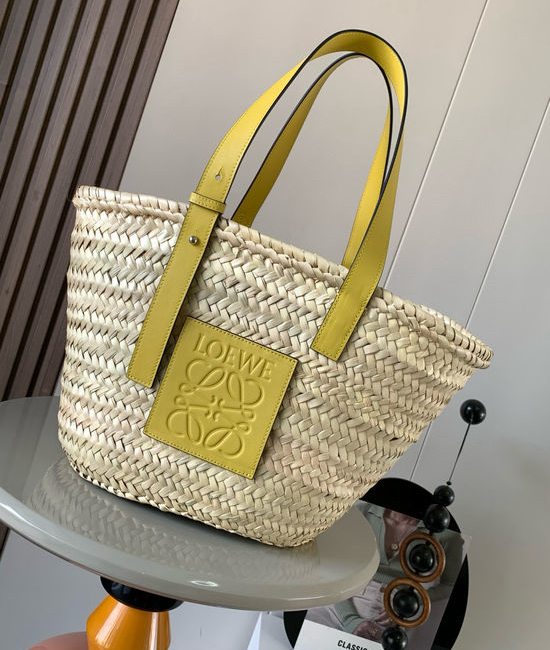 Loewe Basket Woven Palm Leaf Leather Handbag 8005