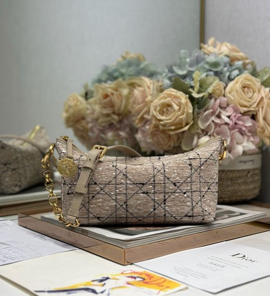 Christian Dior Christian Diorstar Hobo Beige Tweed Chain Bag 3202