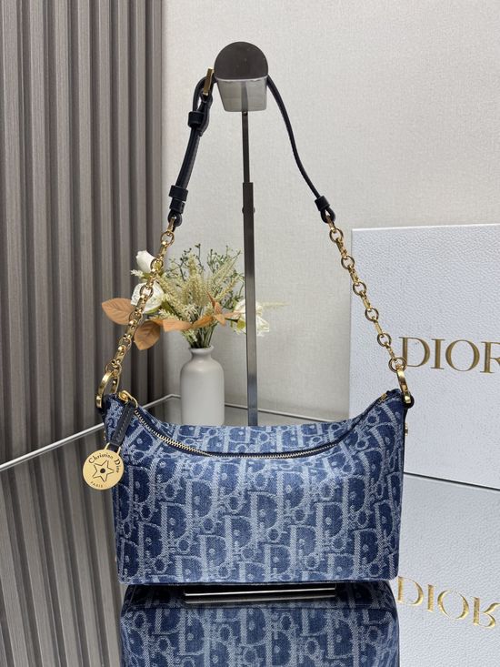 Christian Dior Christian Diorstar Hobo Denim Chain Bag 3202