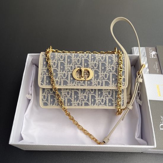 Christian Dior Miss Caro Blue Oblique Embroidery Bag S5169