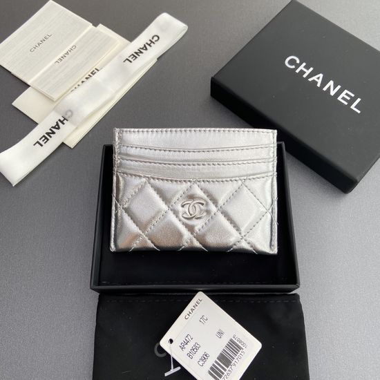 Chanel Silver Lambskin Leather Wallet AP4472