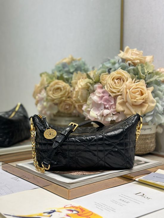 Christian Dior Christian Diorstar Hobo Black Glazed Leather 3202