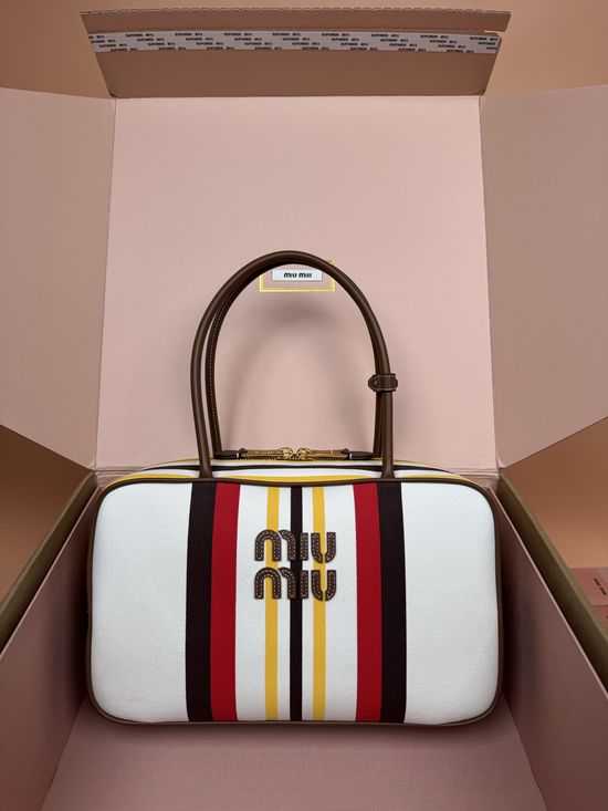 Miu Miu Beau Canvas Leather Tote Bag 5BB163