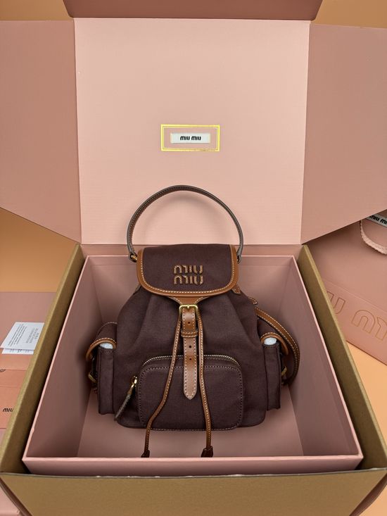 Miu Miu Canvas and Calfskin Backpack Multi Pocket Design 5BZ043