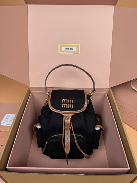 Miu Miu Campus Style Canvas and Leather Backpack Black _5BZ043
