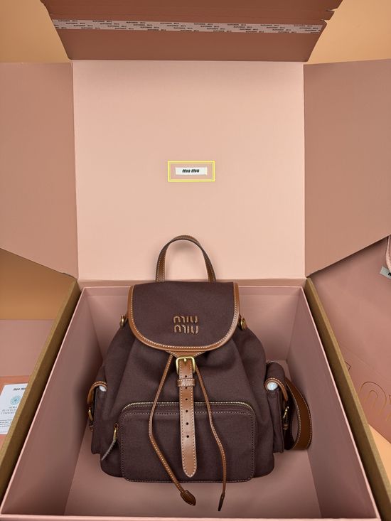 Miu Miu Canvas and Leather Backpack 5BZ042