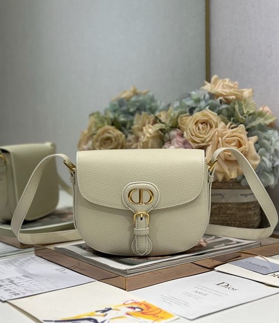 Christian Dior CD Bobby Medium White Litchi Grain Bag 9337