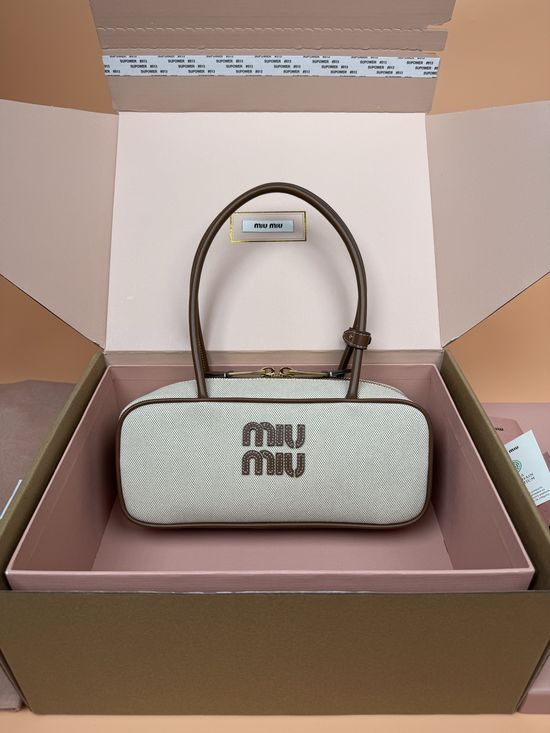 Miu Miu Beau Canvas Handbag Leather Trim 5BB173