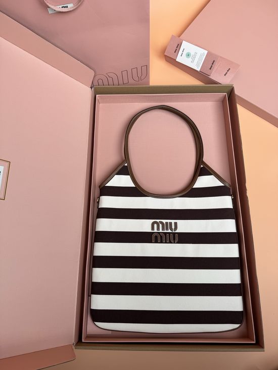 Miu Miu IVY Canvas Brown Trim Handbag 5BG231