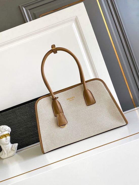 Prada Oversize Leather Linen Blend Tote Bag 1BG572