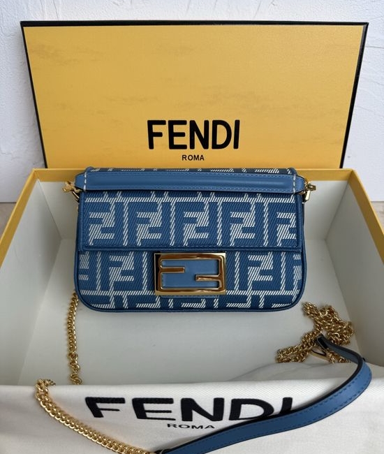Fendi Baguette Mini Blue Fabric Bag 8037
