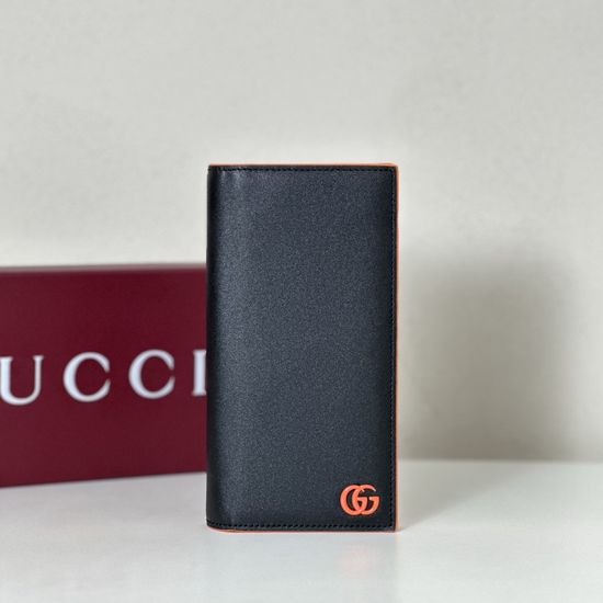 Gucci Black Leather Orange Logo Bag 835054