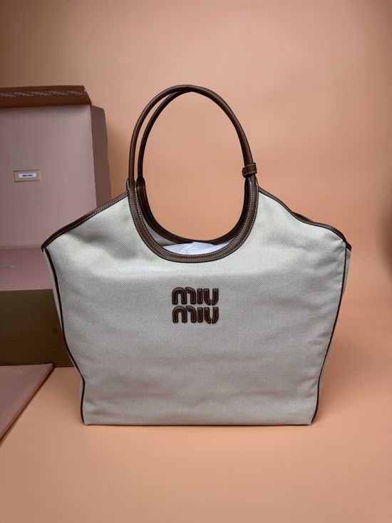Miu Miu Canvas Tote Bag with Letter Logo 5BG276